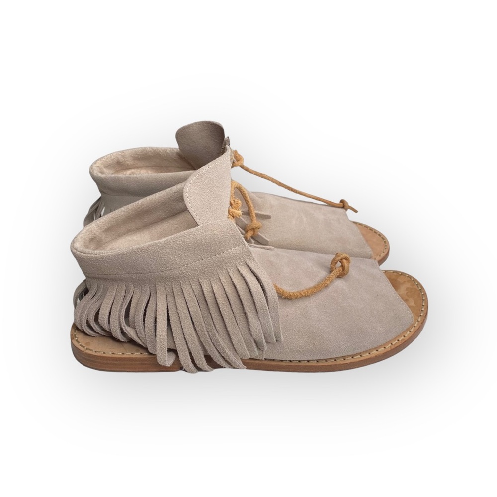 Martha Davis ❃ Fringe Flat Open Toe + Heel Bootie Sandal ❃ Stone Suede ❃ 38 7.5M - Picture 3 of 16
